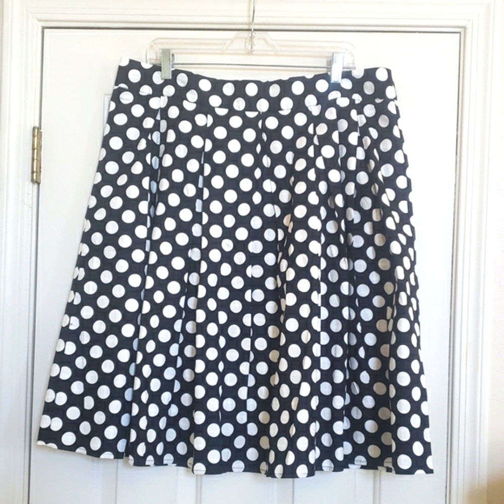 Vintage Black White Polka Dot Cotton A-Line Pleated Skirt Retro Classic XXL - Picture 3 of 8
